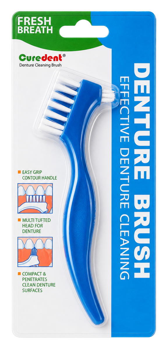 Curedent Denture Cleansing Brush in its retail pack